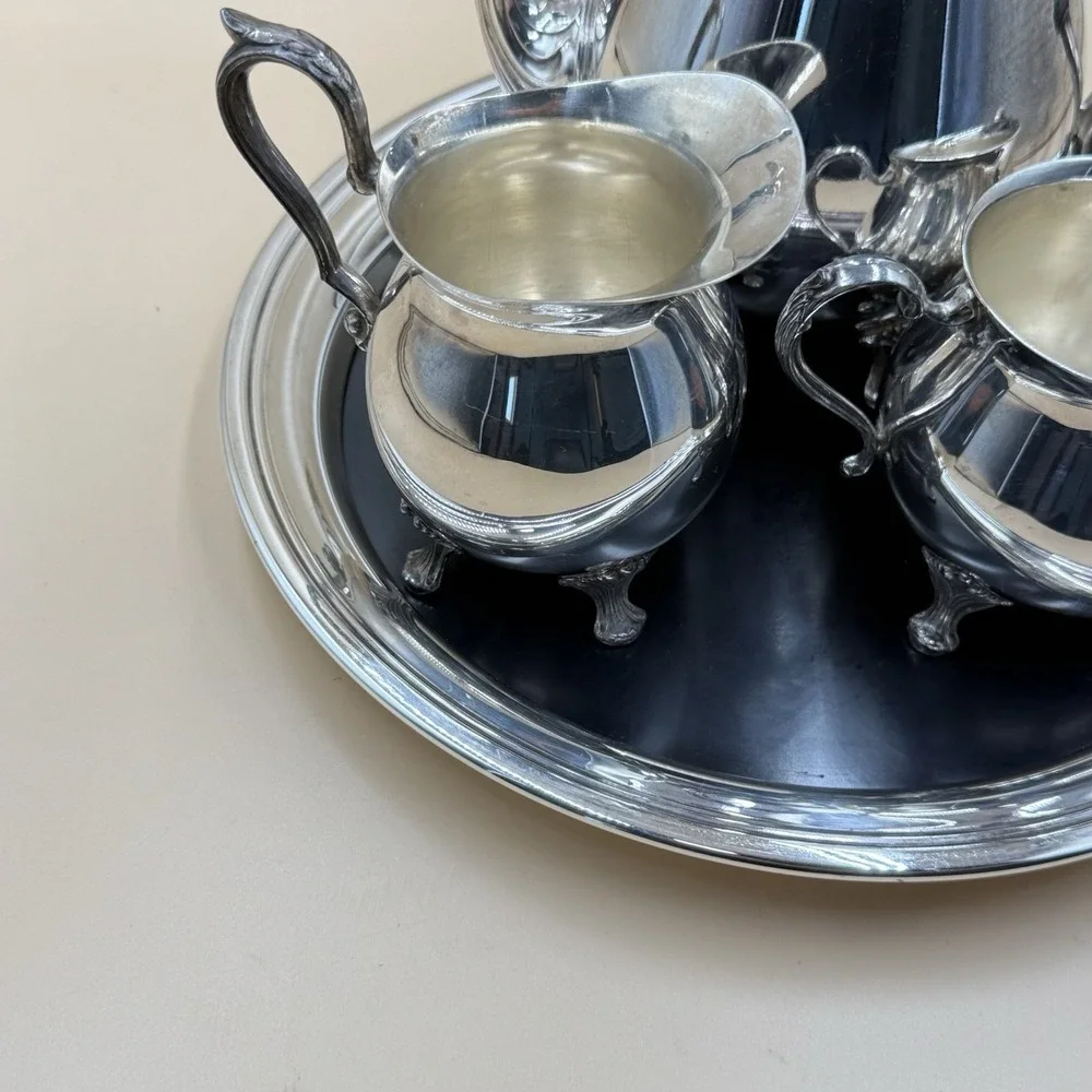 Vintage Sheridan Silverplate 4 Pc Coffee Tea Service Set w/ Tray Mid Century 50s